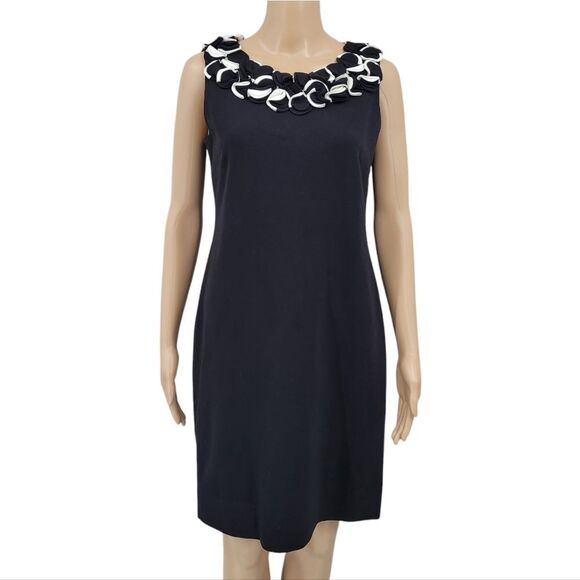 Cache Black Shift Dress with Layered 2D Statement Collar Women's Size 6 - Picture 1 of 13